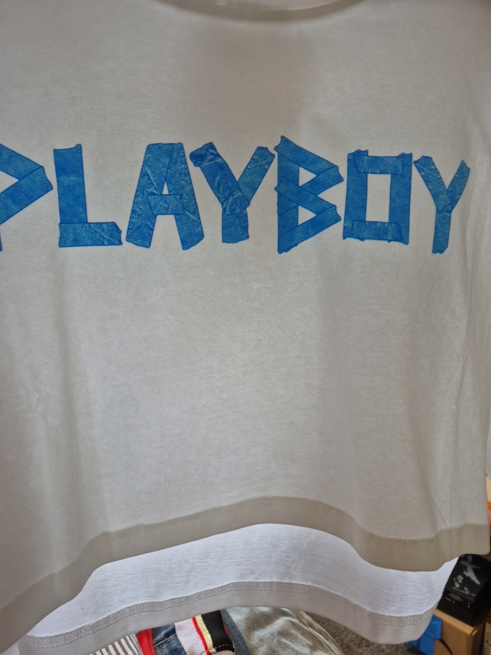 PLAYBOY White Tee with Blue PLAYBOY Logo